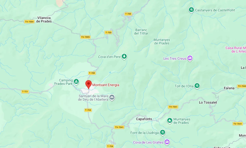 Mapa con la ubicación de Montsant Energía en Prades (Tarragona)